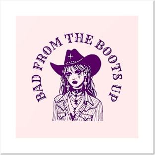 Bad from the boots up cowgirl - purple print Posters and Art